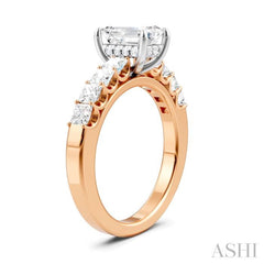7/8 Ctw Emerald Shape Princess and Round Cut Diamond Semi-Mount Engagement Ring in 14K Rose and White Gold