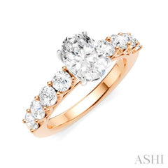 7/8 Ctw Oval Shape Round Cut Diamond Semi-Mount Engagement Ring in 14K Rose and White Gold