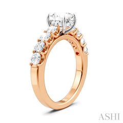 7/8 Ctw Oval Shape Round Cut Diamond Semi-Mount Engagement Ring in 14K Rose and White Gold