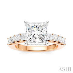 7/8 Ctw Princess Shape Princess and Round Cut Diamond Semi-Mount Engagement Ring in 14K Rose and White Gold