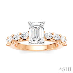 7/8 Ctw Emerald Shape Oval and Round Cut Diamond Semi-Mount Engagement Ring in 14K Rose and White Gold