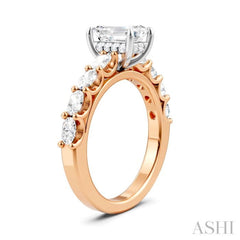 7/8 Ctw Emerald Shape Oval and Round Cut Diamond Semi-Mount Engagement Ring in 14K Rose and White Gold