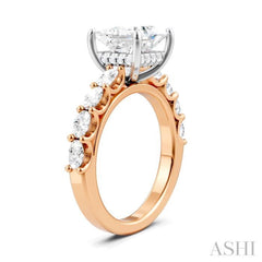 7/8 Ctw Princess Shape Oval and Round Cut Diamond Semi-Mount Engagement Ring in 14K Rose and White Gold
