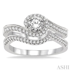 5/8 Ctw Diamond Wedding Set with 1/2 Ctw Round Cut Engagement Ring and 1/6 Ctw Wedding Band in 14K White Gold