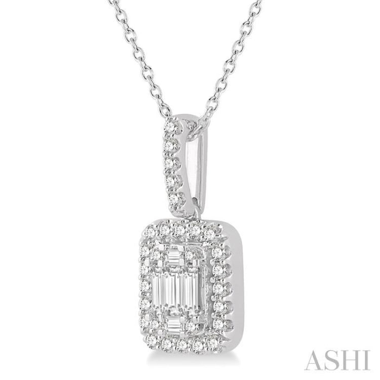 1/2 Ctw Baguette & Round Cut Fusion Diamond Pendant With Chain in 14K White Gold