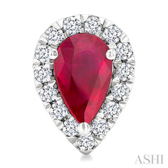 6x4 MM Pear Shape Ruby and 1/4 Ctw Round Cut Diamond Halo Precious Stud Earrings in 14K White Gold