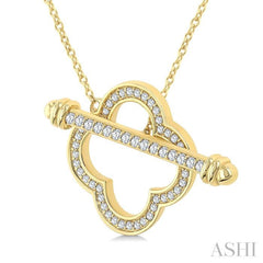 1/3 Ctw Clover Frame Round Cut Diamond Fashion Toggle Necklace in 10K Yellow Gold