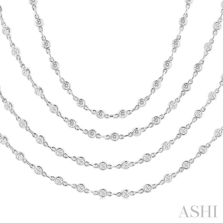 5 1/2 Ctw Bezel Set Round Cut Diamond Layered 60-Inch Necklace in 14K White Gold