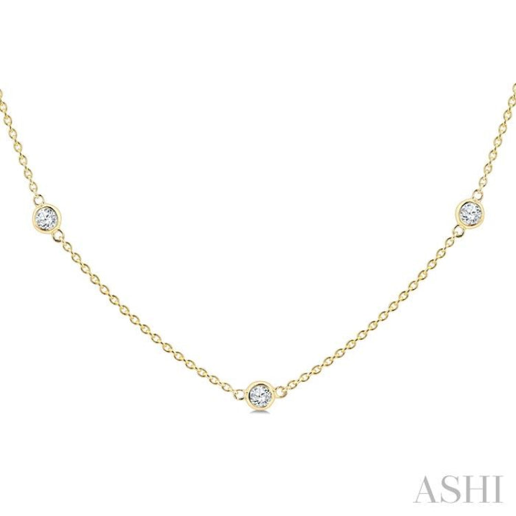 1 Ctw Bezel Set Round Cut Diamond Station Necklace in 14K Yellow Gold