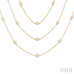 3 Ctw Bezel Set Round Cut Diamond 60-Inch Long Station Necklace in 14K Yellow Gold