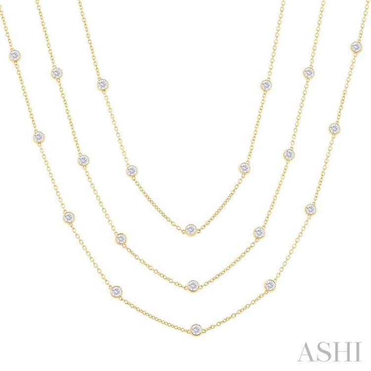 7 Ctw Bezel Set Round Cut Diamond 60-Inch Long Station Necklace in 14K Yellow Gold