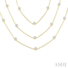 7 Ctw Bezel Set Round Cut Diamond 60-Inch Long Station Necklace in 14K Yellow Gold
