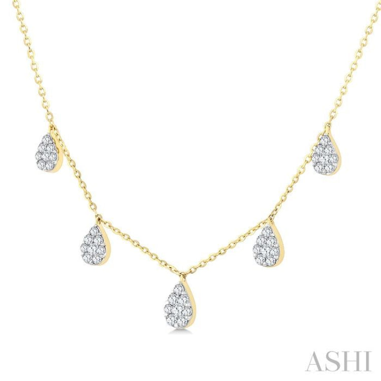 1/2 Ctw Pear Shape Mount Round Cut Diamond Dangle Necklace in 10K Yellow Gold