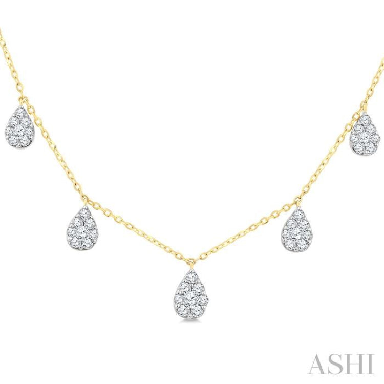 1/2 Ctw Pear Shape Mount Round Cut Diamond Dangle Necklace in 10K Yellow Gold