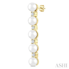 4MM Cultured Pearl and 1/4 Ctw Round Cut Diamond Fashion Earrings in 14K Yellow Gold