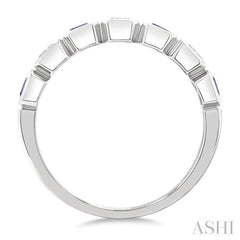 4X3 MM Octagon Shape Sapphire and 5/8 Ctw Emerald Cut Diamond 7 Stone Bezel Set Precious Fashion Band in 14K White Gold