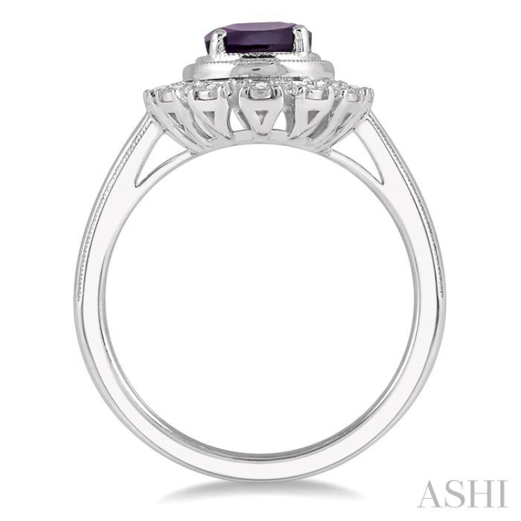 8x6 MM Oval Shape Amethyst and 1/10 Ctw Lattice Round Cut Diamond Semi-Precious Ring in 10K White Gold