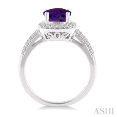 7x7 MM Cushion Shape Amethyst and 1/3 Ctw Round Cut Diamond Ring in 14K White Gold