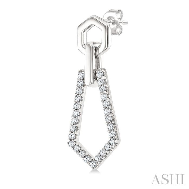 1/3 Ctw Hexagon & Pentagon Link Round Cut Diamond Fashion Earring in 10K White Gold