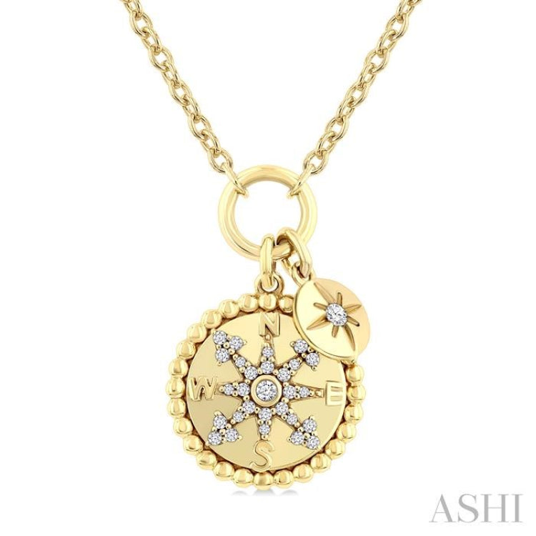 1/6 Ctw Medallion Compass Charm Round Cut Diamond Fashion Pendant With Chain in 10K Yellow Gold