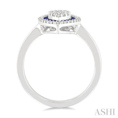 1/4 Ctw Pear Shape 1.25MM & 1.45MM Round Cut Sapphire, Baguette and Round Cut Diamond Precious Fusion Ring in 14K White Gold