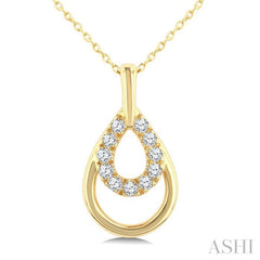 1/10 Ctw Overlay Pear Shaped Frame Round Cut Diamond Fashion Drop Petite Pendant With Chain in 10K Yellow Gold
