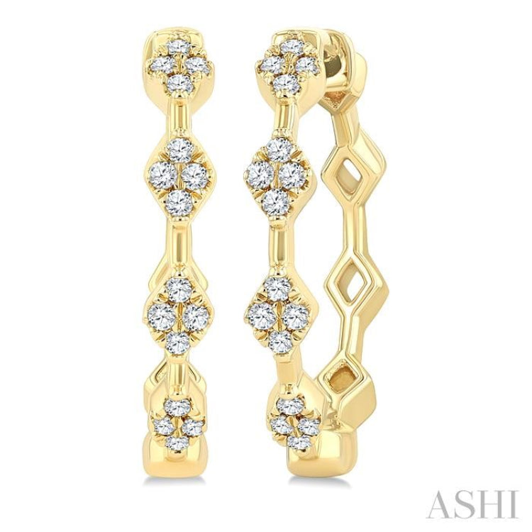 1/6 Ctw Geometric Shape Round Cut Diamond Fashion Hoop Earrings in 10K Yellow Gold