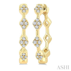 1/6 Ctw Geometric Shape Round Cut Diamond Fashion Hoop Earrings in 10K Yellow Gold