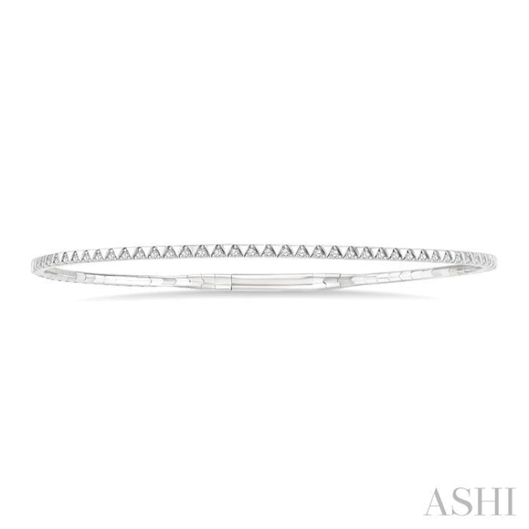 1/4 Ctw Triangle Motif Halfway Round Cut Diamond Flex Bangle in 14K White Gold