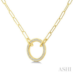 1/10 Ctw Circle Round Cut Diamond Fashion Pendant With Paperclip Chain in Yellow Gold Vermeil
