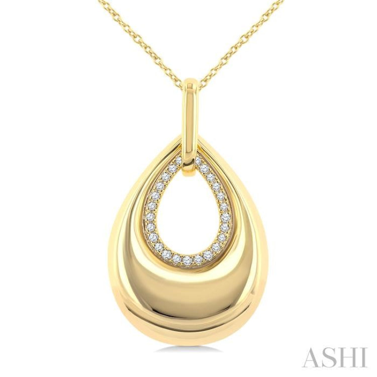 1/20 Ctw Bold Open Window Teardrop Round Cut Golden Glow Diamond Aeris Gold Fashion Pendant With Chain in 10K Yellow Gold