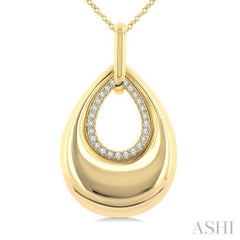 1/20 Ctw Bold Open Window Teardrop Round Cut Golden Glow Diamond Aeris Gold Fashion Pendant With Chain in 10K Yellow Gold