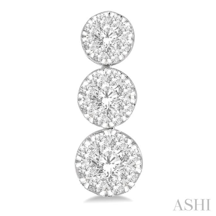 1 Ctw Hanging Triple Mount Lovebright Round Cut Diamond Earring in 14K White Gold