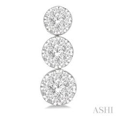 1 Ctw Hanging Triple Mount Lovebright Round Cut Diamond Earring in 14K White Gold