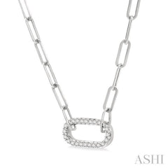 1/4 Ctw Paperclip Round Cut Diamond Pendant With Chain in 14K White Gold