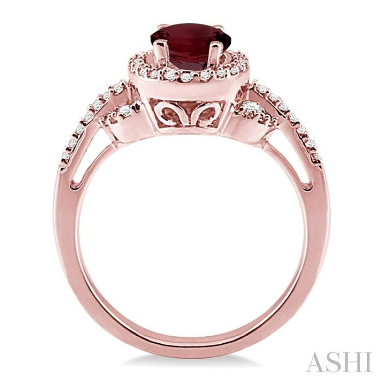 8x6MM Oval Cut Rhodolite Garnet and 1/3 Ctw Round Cut Diamond Ring in 14K Rose Gold