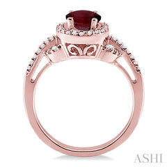 8x6MM Oval Cut Rhodolite Garnet and 1/3 Ctw Round Cut Diamond Ring in 14K Rose Gold