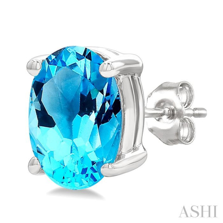 7X5 MM Oval Cut Blue Topaz Semi-Precious Stud Earrings in 14K White Gold