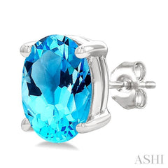 7X5 MM Oval Cut Blue Topaz Semi-Precious Stud Earrings in 14K White Gold