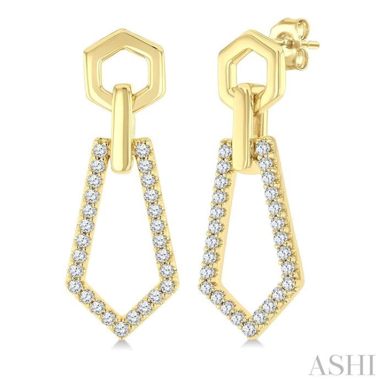 1/3 Ctw Hexagon & Pentagon Link Round Cut Diamond Fashion Earring in 10K Yellow Gold