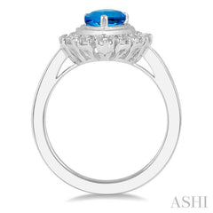 9x6 MM Pear Shape Blue Topaz and 1/10 Ctw Lattice Round Cut Diamond Semi-Precious Ring in 10K White Gold