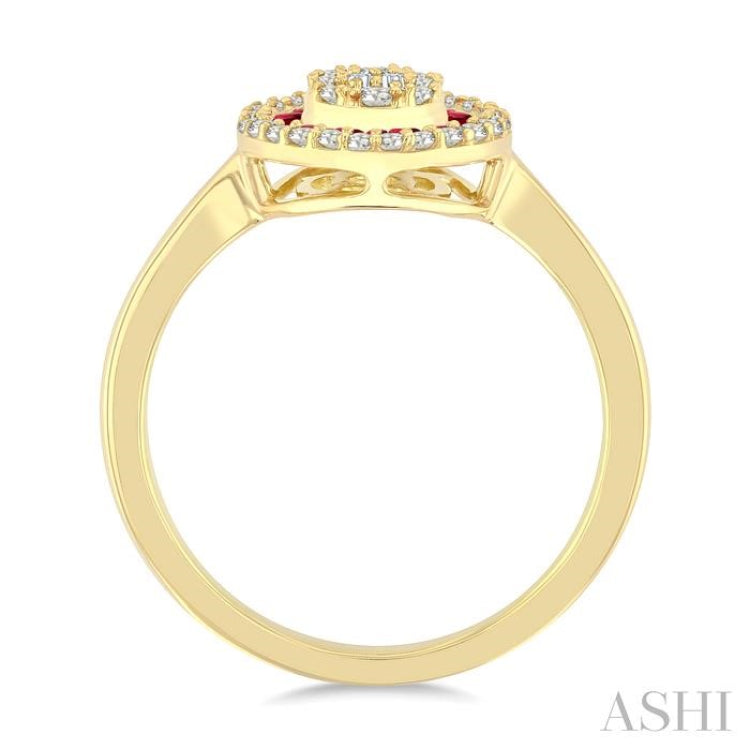 1/4 Ctw Circular Shape 1.35MM Round Cut Ruby, Baguette and Round Cut Diamond Precious Fusion Ring in 14K Yellow Gold