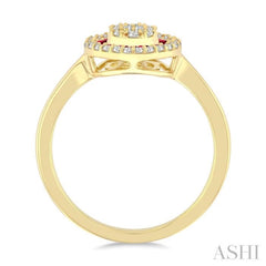 1/4 Ctw Circular Shape 1.35MM Round Cut Ruby, Baguette and Round Cut Diamond Precious Fusion Ring in 14K Yellow Gold