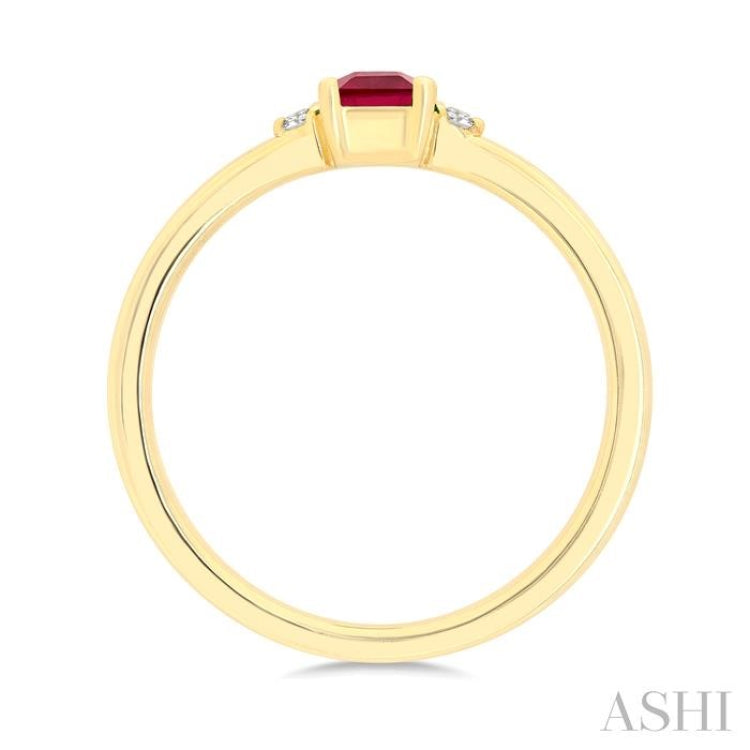 1/50 Ctw Princess Cut 3.5MM Ruby and Round Cut Diamond Petite Precious Ring in 10K Yellow Gold