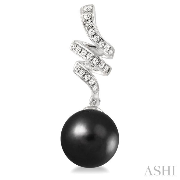 9 MM Black Cultured Pearls and 1/5 Ctw Round Cut Diamond Earrings in 14K White Gold