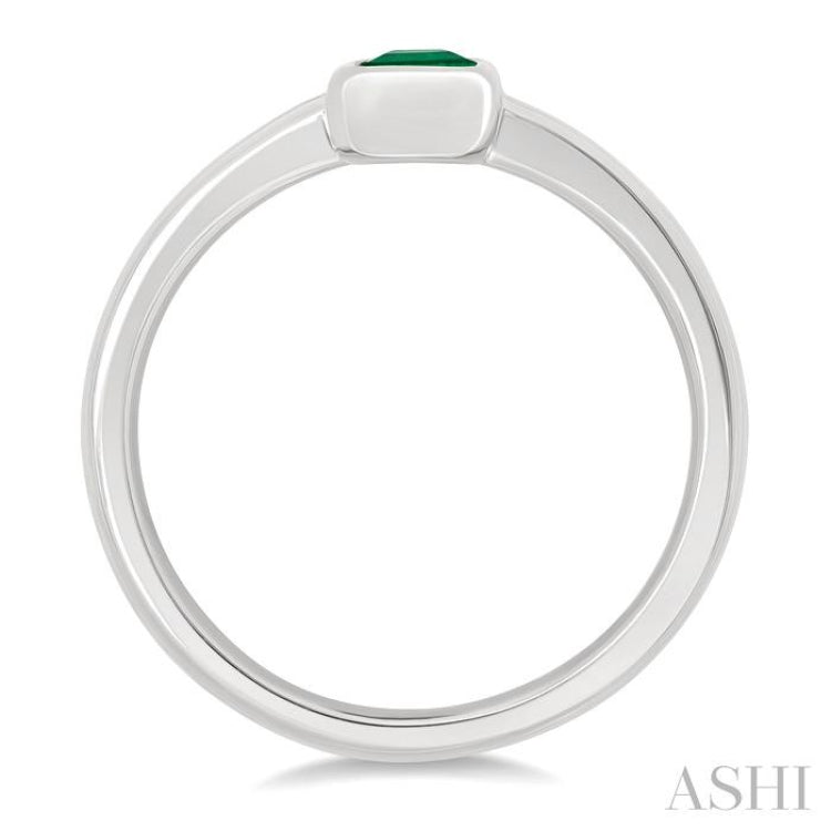 6X4 MM Bezel Set Emerald Precious Solitaire Ring in 14K White Gold