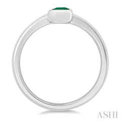 6X4 MM Bezel Set Emerald Precious Solitaire Ring in 14K White Gold