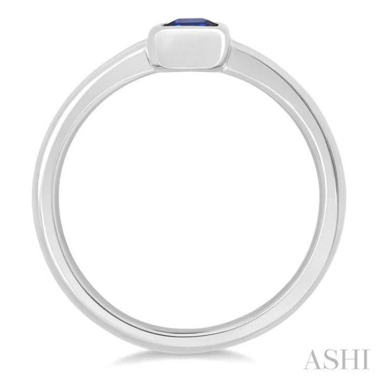 6X4 MM Octagon Shape Sapphire Precious Solitaire Ring in 14K White Gold