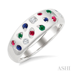 1/20 Ctw Round Cut Gemstone Mosaic Precious Fashion Wide Band in 14K White Gold