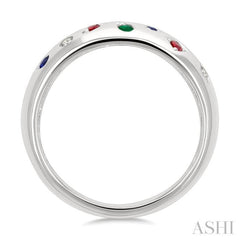 1/20 Ctw Round Cut Gemstone Mosaic Precious Fashion Wide Band in 14K White Gold